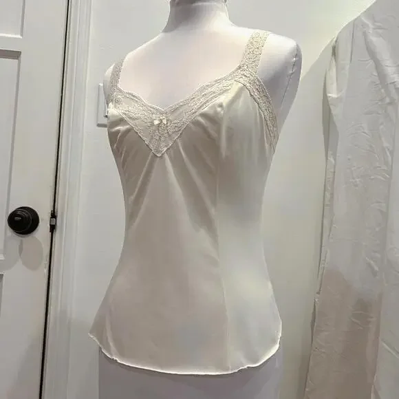 Vintage Romantic OLGA Petite Ivory Satin Lace Camisole Bustier Slip Chemise S - Picture 2 of 7